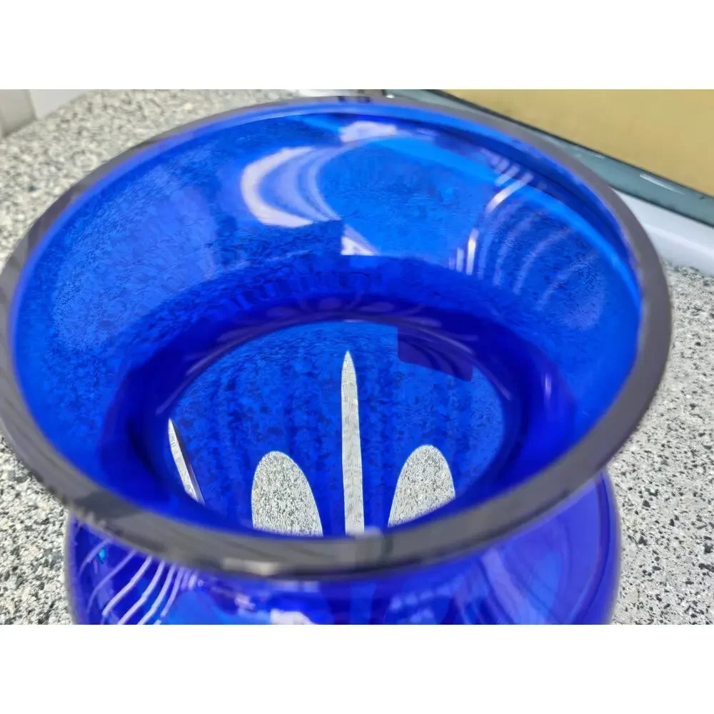Cobalt Blue Block Crystal Vase San Carlos Crystal Collection 8 1/4